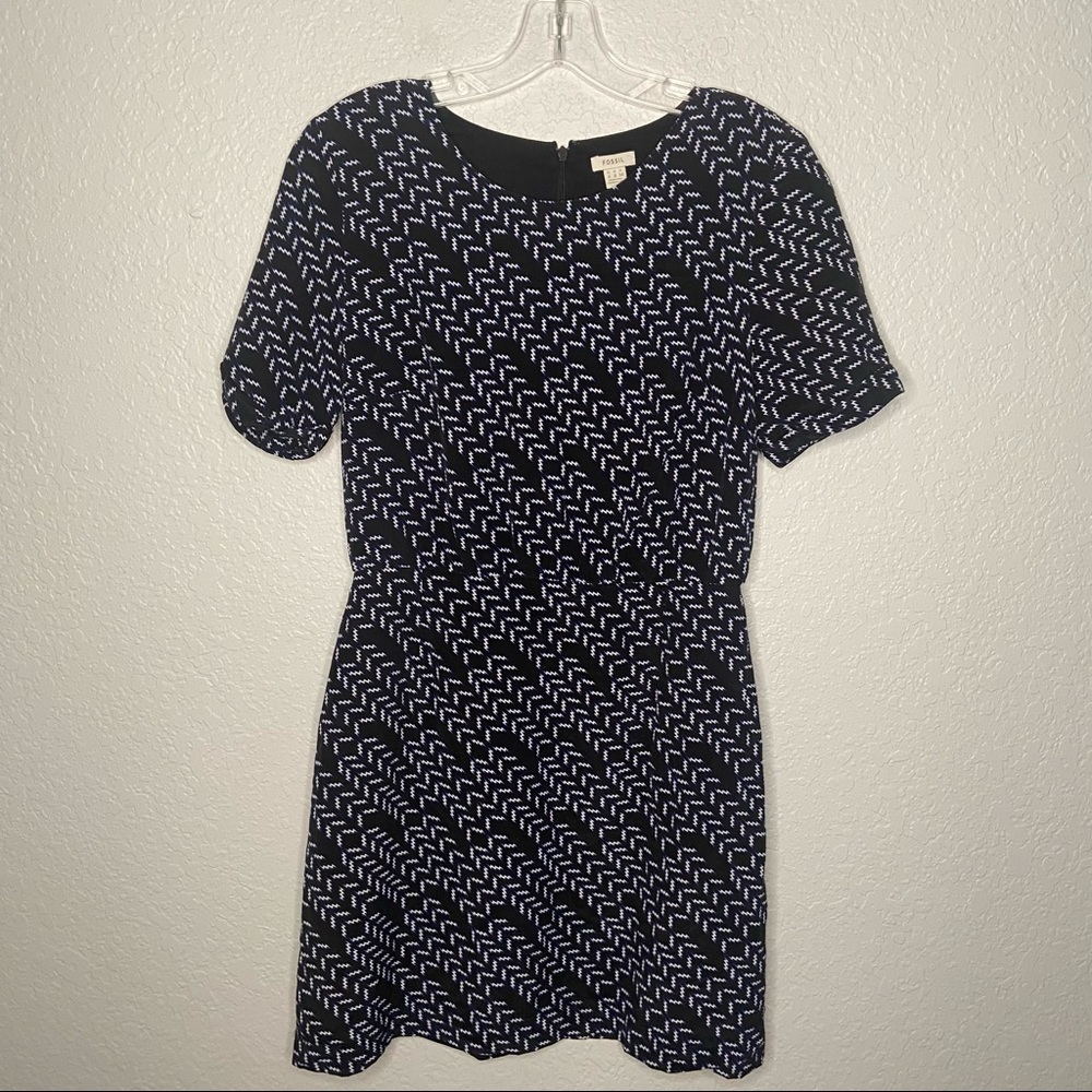 Fossil Short Sleeve A Line Silk Dress Black Size 4